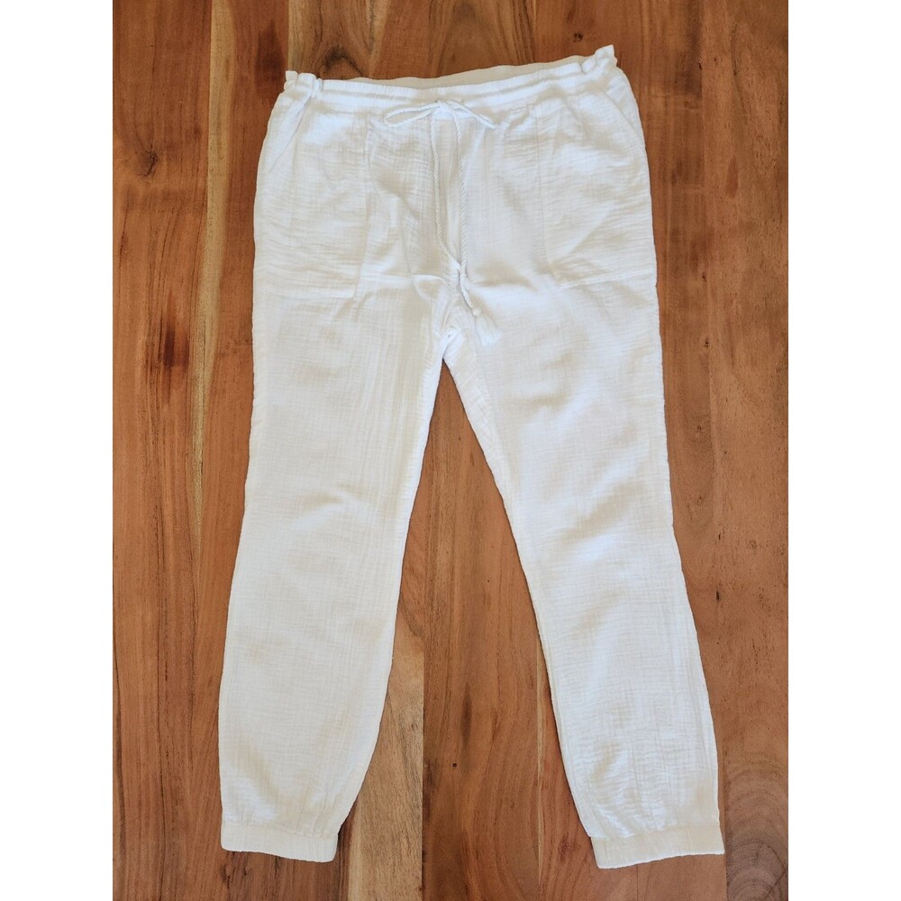 Cabi White Boho Double Gauze Drawstring Jogger Resort Pants Women's Size XL EUC